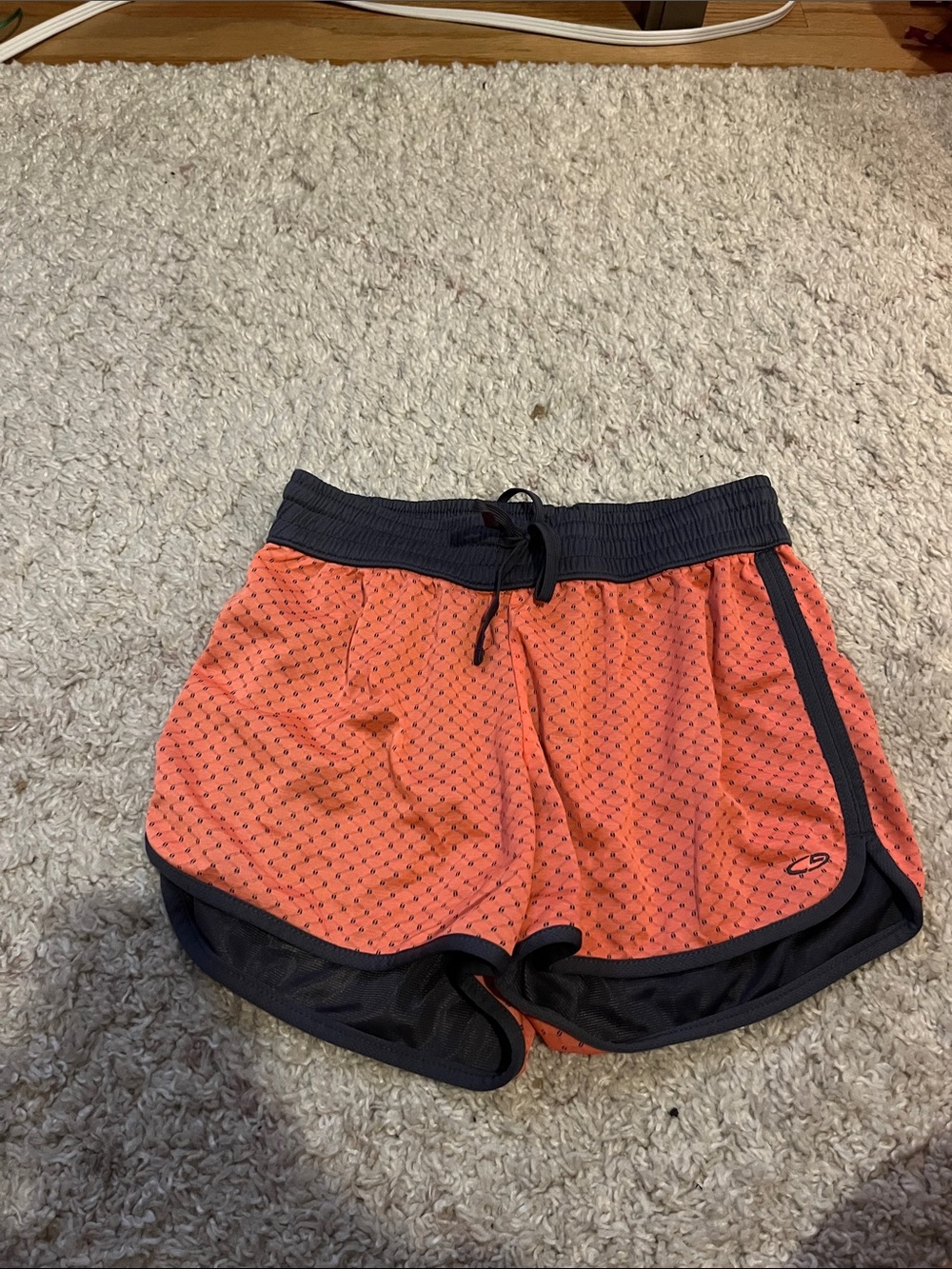 Women's Coral Athletic Shorts with Charcoal Trim